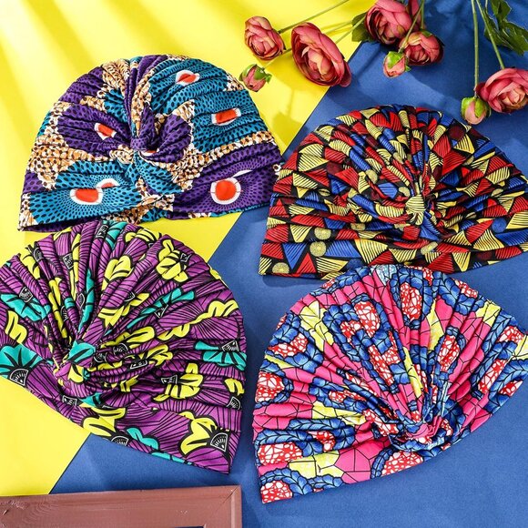 4 Pieces African Headwrap Turban for Women Hair Wrap Head Cap Stretch Pre-Tied K - Picture 7 of 7